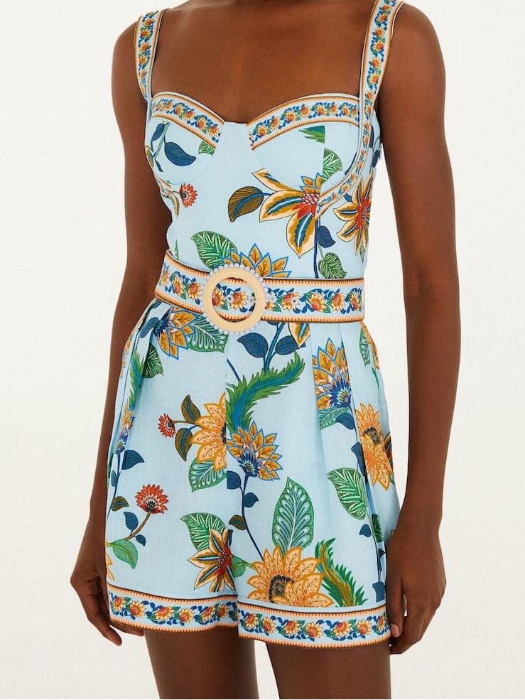 Farm Rio Delhi Blue Floral Belted Romper